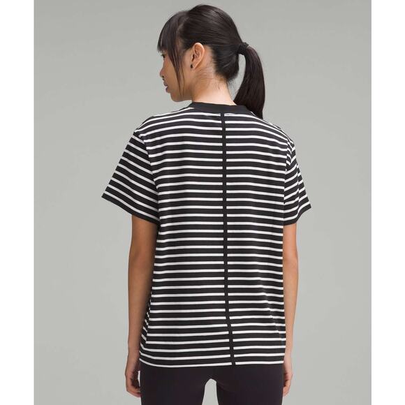 Lululemon All Yours Cotton T-Shirt Stripe Black White Plus Size 14 Loose Fit - Picture 6 of 7